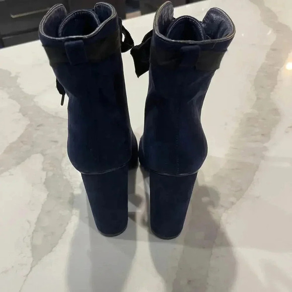 Hot Kiss Dark Blue Velvet Ankle Booties with Ribbon & Gold Zipper Women's 7.5 - Picture 4 of 8